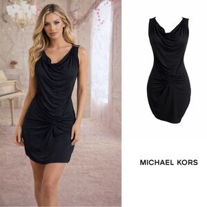 NEW Michael Kors Black Viscose Rushed drop neck Dress